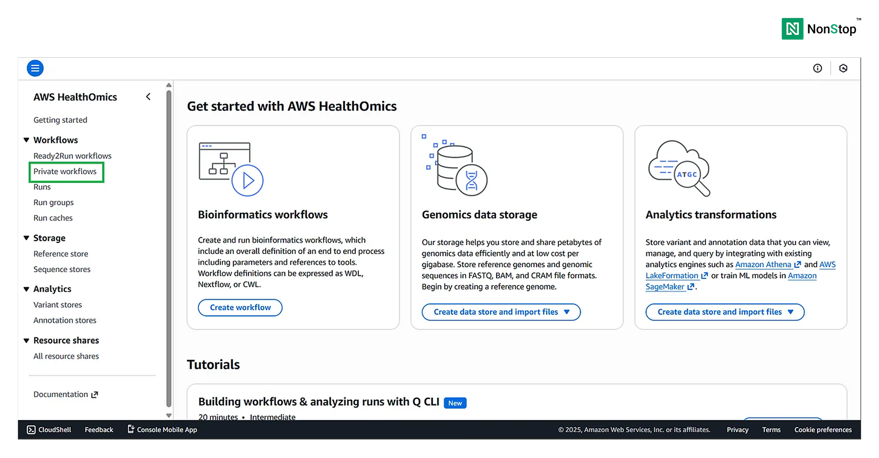 Go to the HealthOmics homepage on AWS