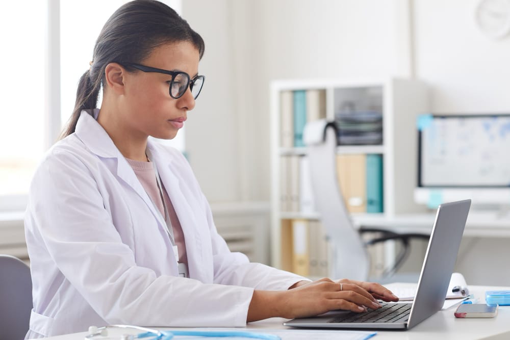 Lab scientist at workstation